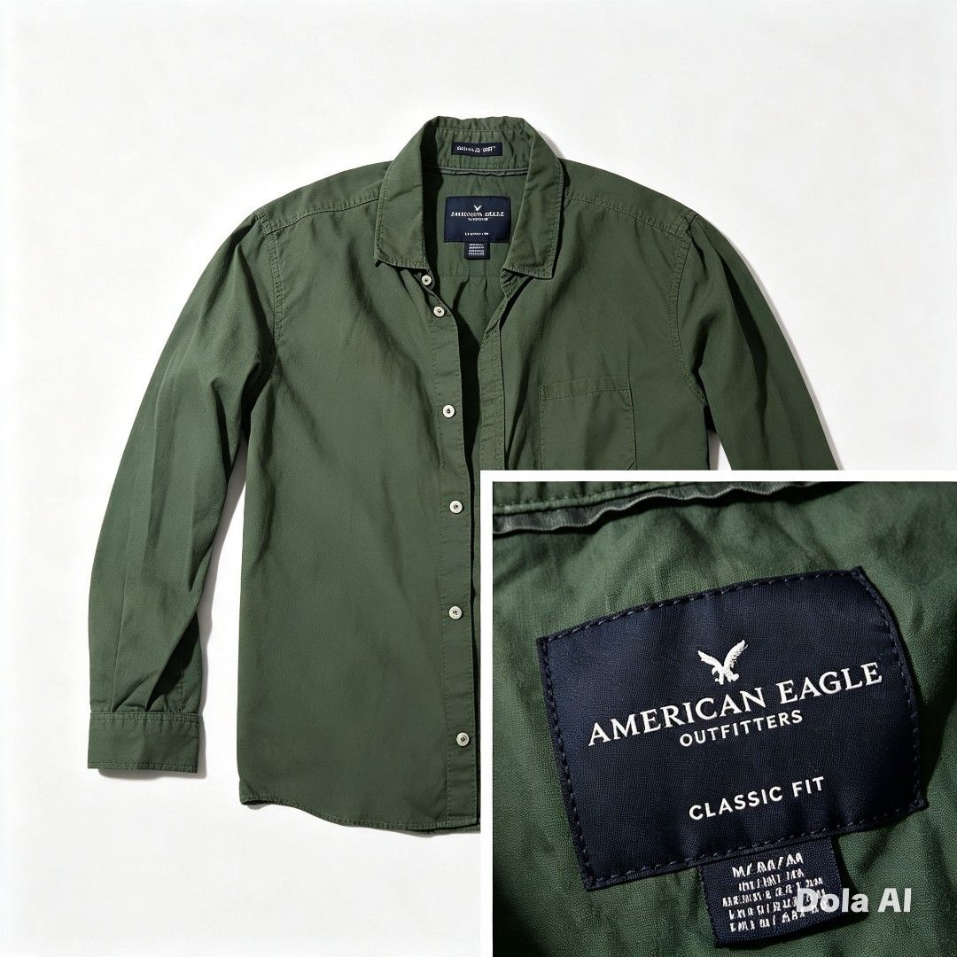 👔 American Eagle Olive Green Button-Down Shirt (Category: Tshirts & Polo Shirts ) located in Paranaque City. Submitted by gentle.declutter (Listing ID 1460982303, Image 1). Description: Brand: American Eagle Outfitters Line: Seriously Soft — premium ultra-soft fabric Fit: Classic Fit — relaxed, comfortable cut Size: M / Medium Color: Deep olive green Style: Long-sleeve, collared, full button-front, chest pocket, lightweight soft fabric — great f