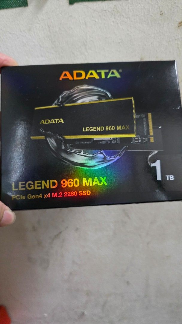 ADATA LEGEND 960 MAX 1TB PCIe Gen4 x4 M.2 2280 SSD (Category: Computer Parts) located in Quezon City. Submitted by treatmelikewhitetee (Listing ID 1460929666, Image 2). Description: ADATA LEGEND 960 MAX 1TB SSD. PCIe Gen4 x4 M.2 2280 form factor. Supports speeds up to 7400 MB/s. Works with PS5. Great for gaming and high-performance computing. Get fast load times and quick file transfers..