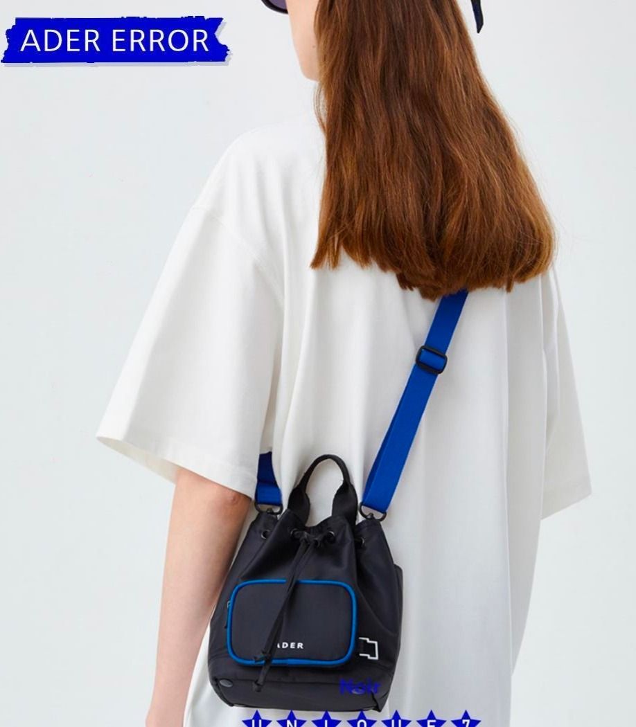 ADER error Black Nylon Drawstring Bucket Bag (Category: Luxury Bags & Wallets) located in Malay. Submitted by junelformentera (Listing ID 1461009017, Image 2). Description: - Authentic ADER error bucket bag - Made in Korea - Material: Nylon with Polyester lining - Features: Front zip pocket with blue trim, drawstring closure, internal magnetic snap closure - Season: 2019 Spring Summer - Product Code: 19ASSBA02BK3 w/ minimal issue see photos.