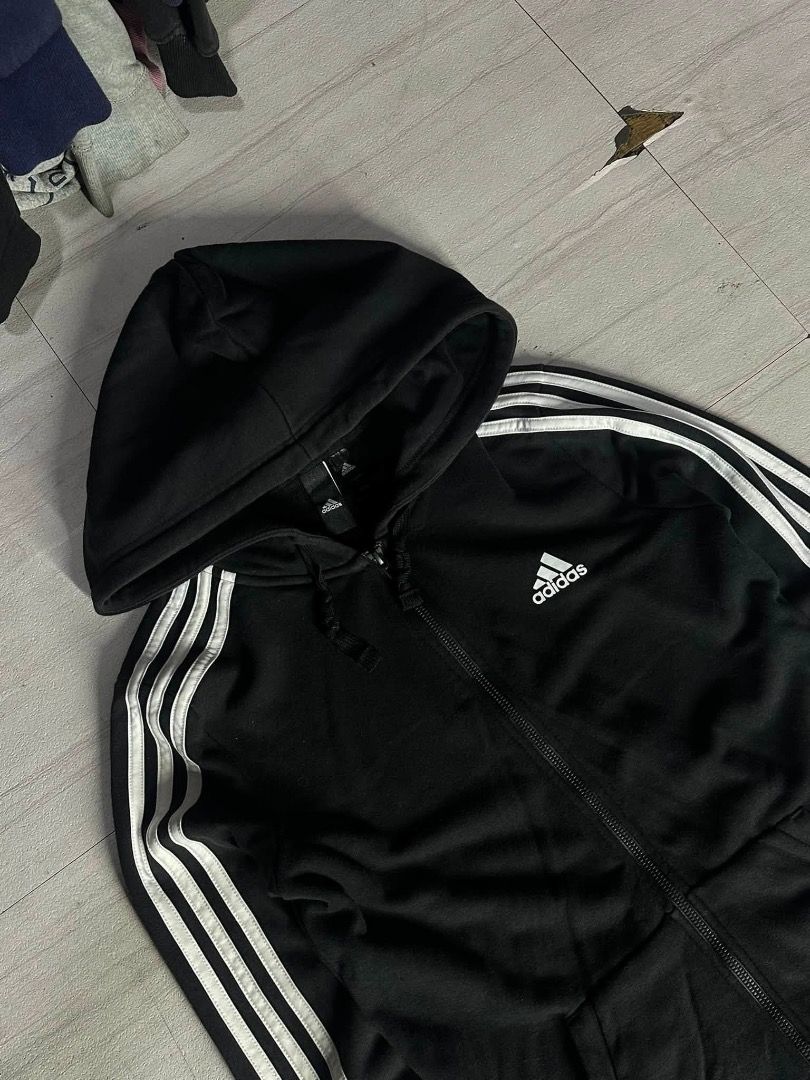 Adidas black full-zip hoodie (Category: Hoodies) located in Manila. Submitted by nb_thriftshop (Listing ID 1461061934, Image 2). Description: full zip adi 25 length 17 width medium no issue need wash .