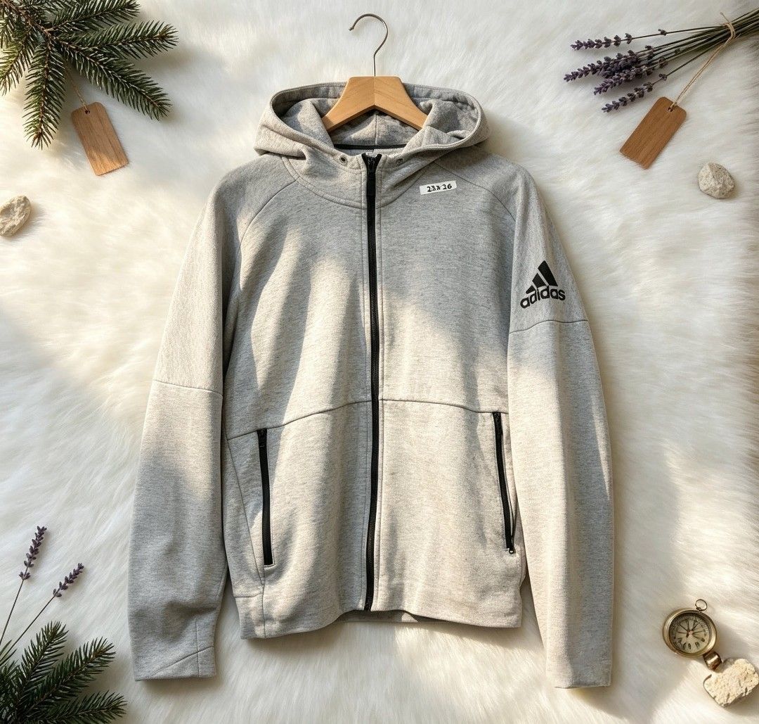 Adidas Grey Zip-Up Hoodie (Category: Hoodies) located in Manila. Submitted by momofunodos (Listing ID 1460962530, Image 1). Description: - Grey Adidas zip-up hoodie - Features classic Adidas logo on sleeve - Zippered pockets on the front - Comfortable material, suitable for everyday wear - Great for layering or wearing on its own - Easy to style with different outfits.