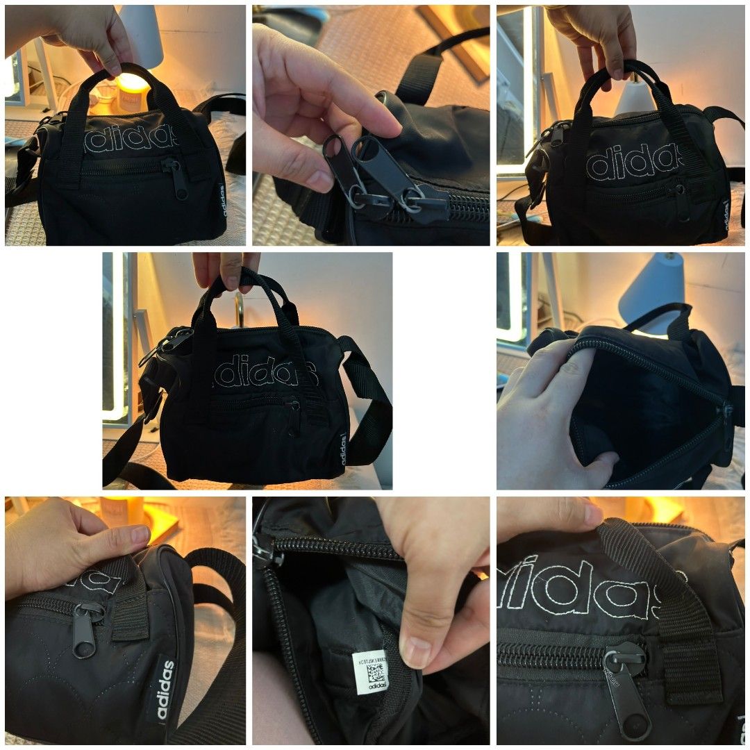 Adidas Mini Duffel Bag Black (Category: Cross-body Bags) located in San Pablo. Submitted by anicahclosetonlineshop (Listing ID 1460941600, Image 1). Description: Adidas mini duffle bag small size with minimal signs of usage sa zipper what you see is what you get with sling zipper closure zipper pocket payment first via gcash or bank transfer.