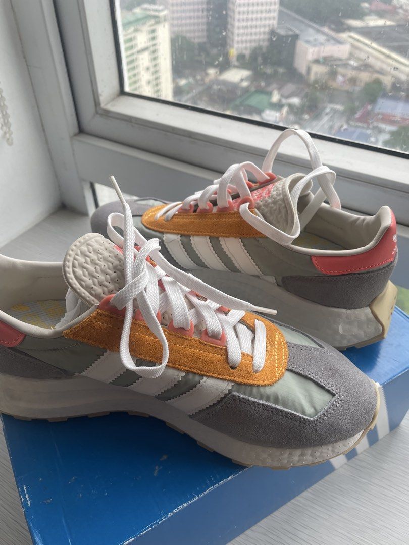 Adidas Retropy E5 Grey Orange Sneakers (Category: Sneakers) located in Quezon City. Submitted by shopgood_mnl (Listing ID 1461092088, Image 2). Description: Adidas Retropy E5 Grey Orange Sneakers Never-worn just stored, with hairline splits but can still be repaired.