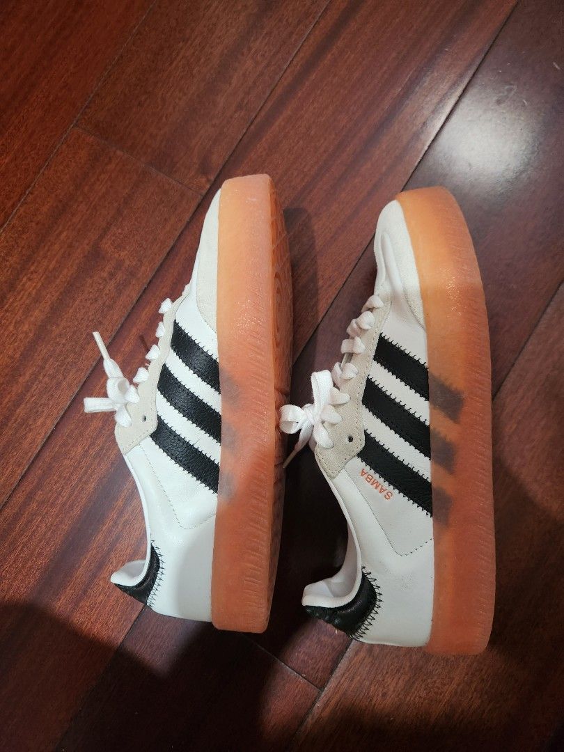 Adidas Samba Samba Rose Sneakers (Category: Sneakers) located in Makati City. Submitted by mikamix (Listing ID 1460977043, Image 3). Description: - Classic Adidas Samba OG - White leather and suede upper - Iconic black stripes - Retro gum sole - Comfortable and stylish for casual wear - Lace-up closure - US 6.5 size .