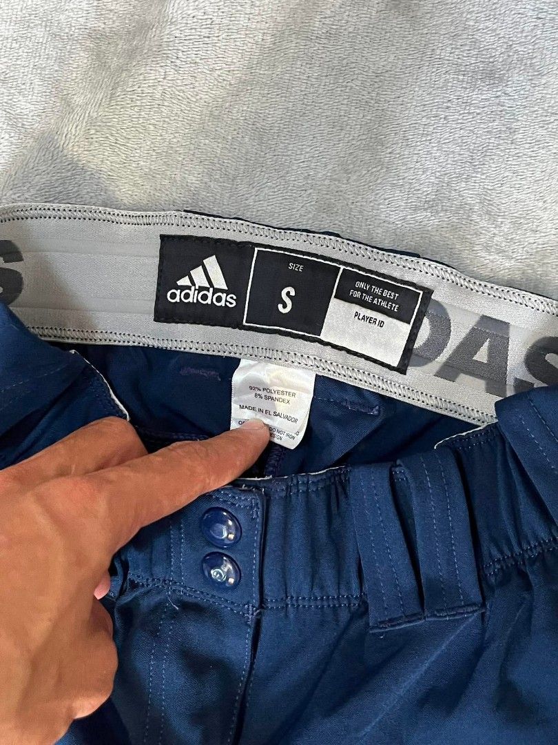 Adidas youth baseball / softball pants (Category: Joggers) located in Manila. Submitted by zenwind_3cdc42 (Listing ID 1461017029, Image 3). Description: Selling a pre-owned pair of genuine adidas youth baseball/softball pants. These are perfect for practice or game day! Brand: adidas Size: Youth Small (S) Color: Navy Blue with Red and White side piping Features: Elastic waistband with belt loops Double-snap button front closure with zipper Elasti