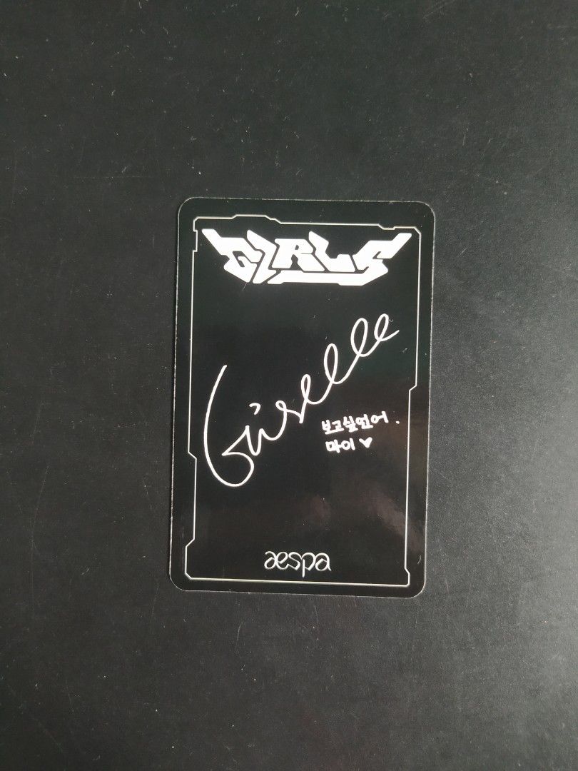 Aespa Giselle Photocard (Category: K-Wave Merchandise) located in Agdangan. Submitted by enzodeklutz (Listing ID 1460985477, Image 2). Description: - Official Aespa Giselle Photocard - Features Aespa logo and Korean text on the back - A must-have for any MY or K-pop collector - Rare and highly collectible item.