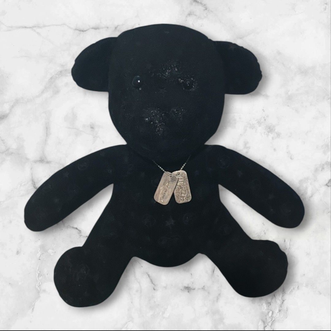 Agnes b. Teddy bear (Category: Plushies & Soft Toys) located in Manila. Submitted by ritzselect26 (Listing ID 1461088964, Image 1). Description: Limited edition agnes b. Teddy bear plush toy with dog tag necklace Black velvet with a.b.monogram Issue is my parang matigas sa nose part at foot pero hindi visible.