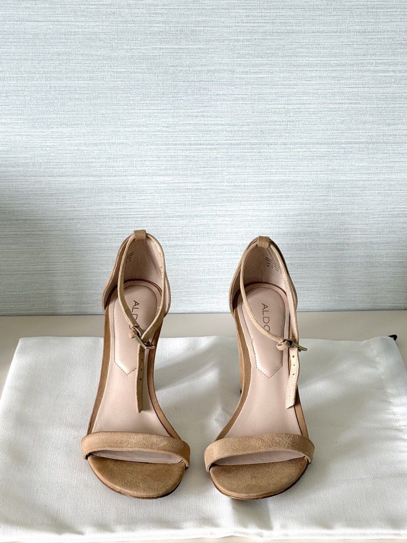 Aldo Pinkish Beige Suede Block Heels (Category: Heels) located in Tarlac. Submitted by samdeclutters_ (Listing ID 1460968200, Image 2). Description: - Size: 6 - Minor flaw: Leather cracking/peeling on inner strap. Slight discoloration on some areas. See pics for reference. - Feel free to ask for more photos! - Retailed for 5k+.