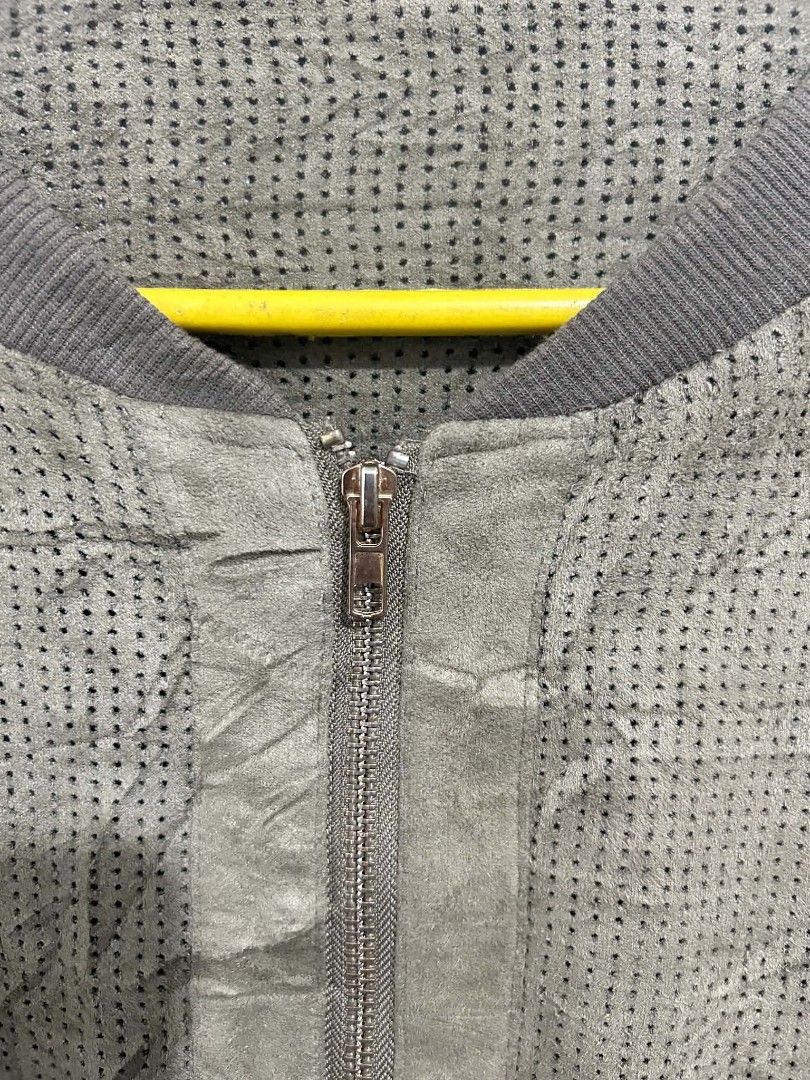 ALYTHEA Perforated Faux Suede Bomber Jacket (Category: Coats, Jackets and Outerwear) located in General Mariano Alvarez. Submitted by armorthrift.ph (Listing ID 1461026233, Image 3). Description: ALYTHEA Perforated Faux Suede Bomber Jacket ₱250.00 🏷️ Authentic ALYTHEA brand tag (Size Small) 🫒 Earthy olive / army green colorway with a chic, modern silhouette 🕳️ Unique laser-cut perforated micro-hole texture throughout the body and sleeves ⚡ Sil