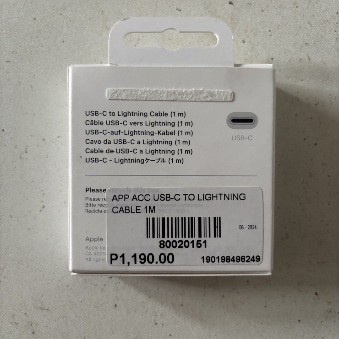 Apple USB C Lightning Cable (Category: Chargers & Cables) located in Binan City. Submitted by mypreloved_haul (Listing ID 1459923074, Image 2). Description: signs of usage, already sanitized! LAST PRICE POSTED.