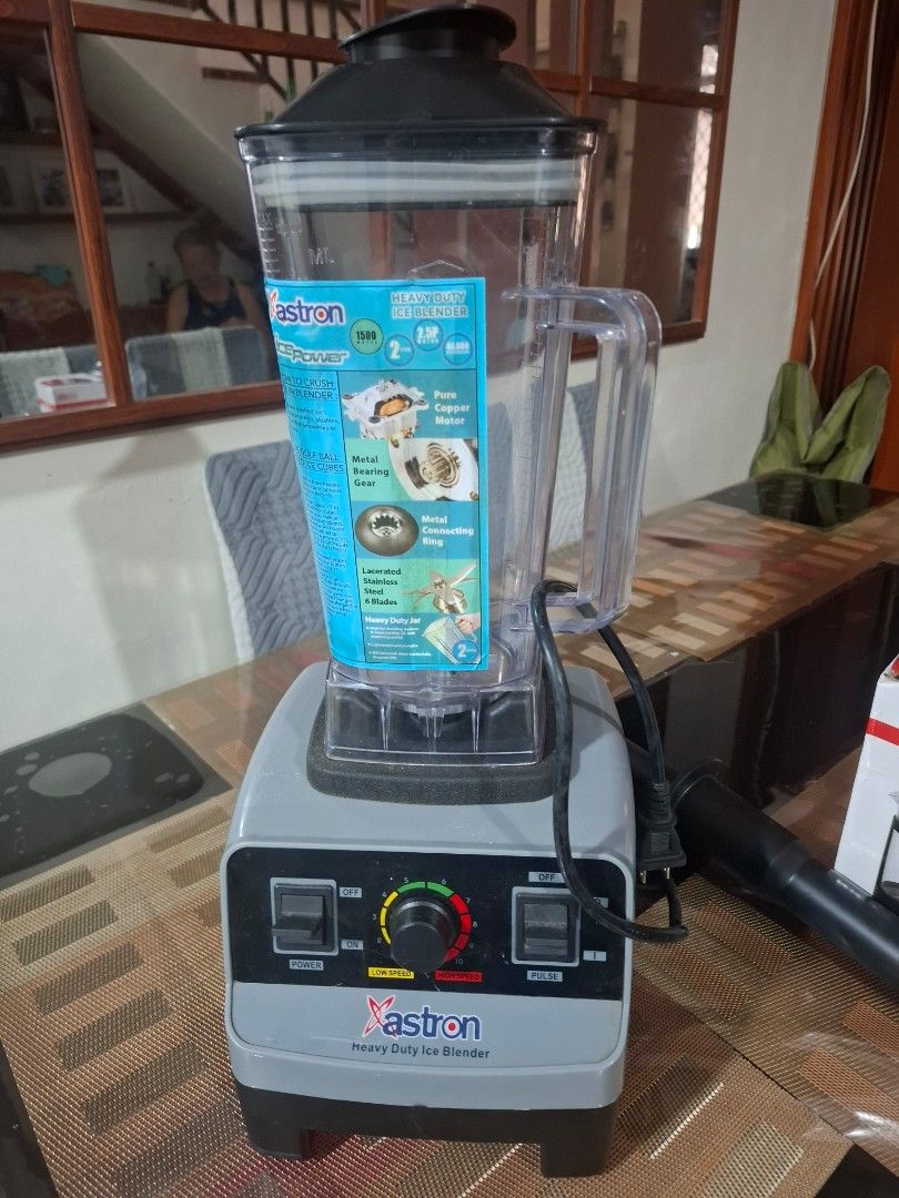 ASTRON ICE CRUSHING BLENDER (Category: Juicers, Blenders & Grinders) located in Marikina City. Submitted by maderconsee (Listing ID 1461113775, Image 1). Description: Original Astron Blender Heavy duty blender, ice crusher and food processor. Ice-crushing power is 3x more powerful than typical blender 2.0L capacity Powerful srainless steel blades Mixing rod included Makes delicious shakes for personal or business use..