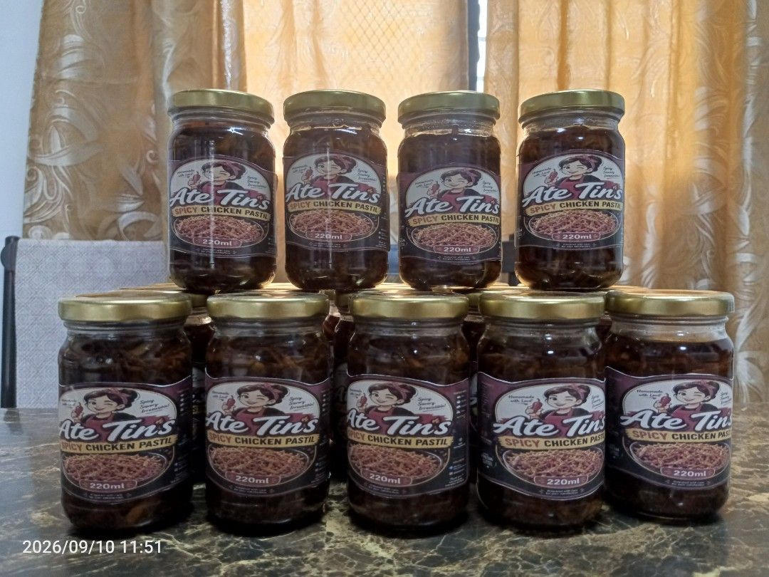 Ate Tin's Spicy Chicken Pastil - 220ml Jars 220grms (Category: Other Food & Drinks) located in Caloocan City. Submitted by gentlepenguin.b2d6da (Listing ID 1461003021, Image 2). Description: - Ate Tin's Homemade Spicy Chicken Pastil - Comes in a convenient 220ml jar - Adds a delicious spicy kick to your favorite dishes - Ideal for those who love a bit of heat -Original-175 RS price-165 -Spicy-185 RS price-175 -Extra spicy-195 RS price-185 -Less ₱