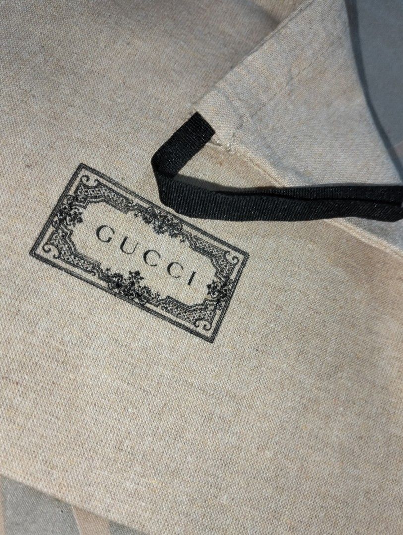 Authentic GUCCI small dust bag dustbag (Category: Luxury Bags & Wallets) located in Zamboanga. Submitted by luxuryaccessories_ella.2022 (Listing ID 1461010106, Image 2). Description: Authentic 👉sized by cm ( centimeters) 👉 already wash 👉add sf 👉Loc po is Mindanao 👉 shipping thru J &T add 89 sa sf 👉MOP:Gcash or BPI.