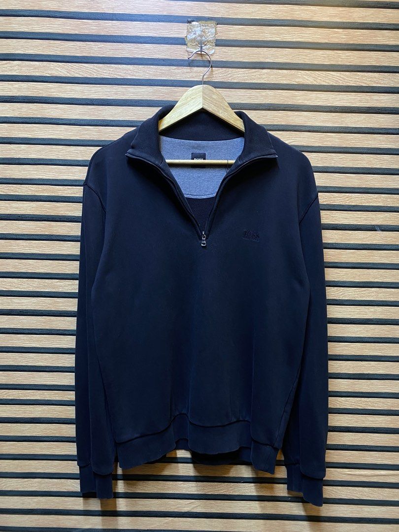 AUTHENTIC HUGO BOSS QUARTER ZIP (Category: Coats, Jackets and Outerwear) located in Makati City. Submitted by drip.poww (Listing ID 1461101804, Image 1). Description: - Authentic HUGO BOSS - Color: Black - Size: Large - Dimes: 23x27 - Authentic - Excellent condition - Need wash, fresh from bale - Material: 100% Cotton Please don’t expect too much—these are thrifted (ukay) items. 😊 !!STILL NEGOTIABLE!!.