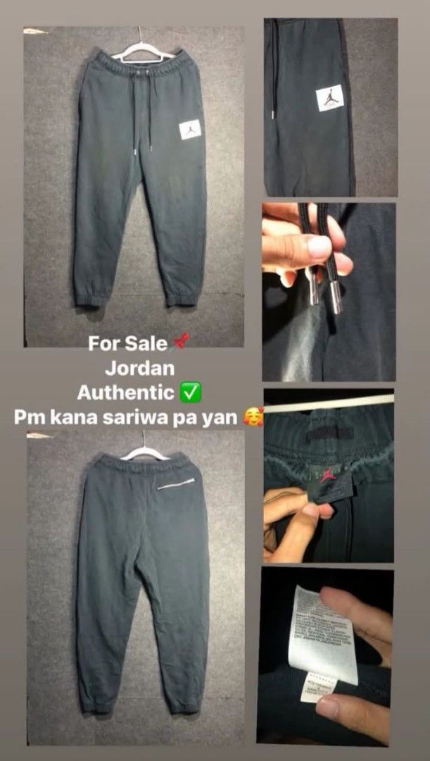 Authentic Jordan Sweatpants (Category: Joggers) located in Manila. Submitted by thriftnipaps (Listing ID 1461071689, Image 1). Description: Authentic Jordan sweatpants in dark grey. Features Jumpman logo, drawstring waist with metal tips, and back pocket. Perfect for casual wear..