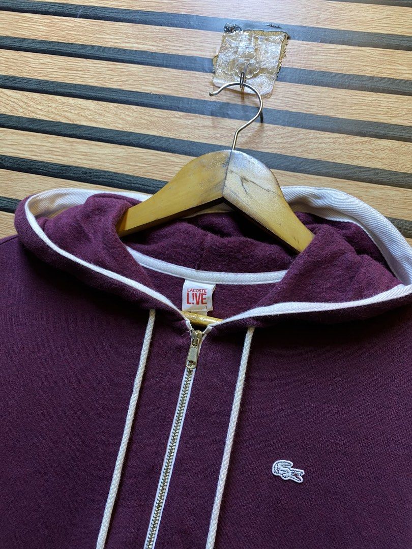 AUTHENTIC LACOSTE ZIP UP HOODIE (Category: Hoodies) located in Makati City. Submitted by drip.poww (Listing ID 1461102017, Image 3). Description: - Authentic Lacoste - Color: Maroon - Size: Small - Dimes: 18.5x26 - Authentic - Excellent condition - Need wash, fresh from bale - Material: 100% Cotton Please don’t expect too much—these are thrifted (ukay) items. 😊 !!STILL NEGOTIABLE!!.