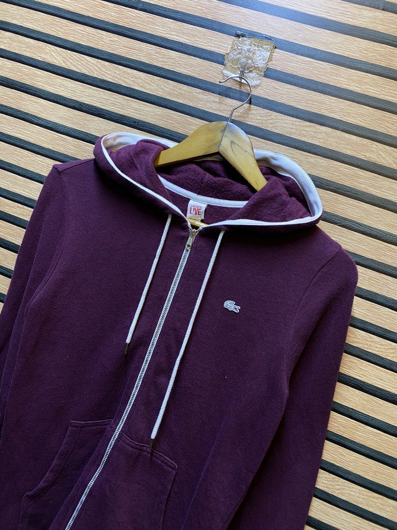AUTHENTIC LACOSTE ZIP UP HOODIE (Category: Hoodies) located in Makati City. Submitted by drip.poww (Listing ID 1461102017, Image 2). Description: - Authentic Lacoste - Color: Maroon - Size: Small - Dimes: 18.5x26 - Authentic - Excellent condition - Need wash, fresh from bale - Material: 100% Cotton Please don’t expect too much—these are thrifted (ukay) items. 😊 !!STILL NEGOTIABLE!!.