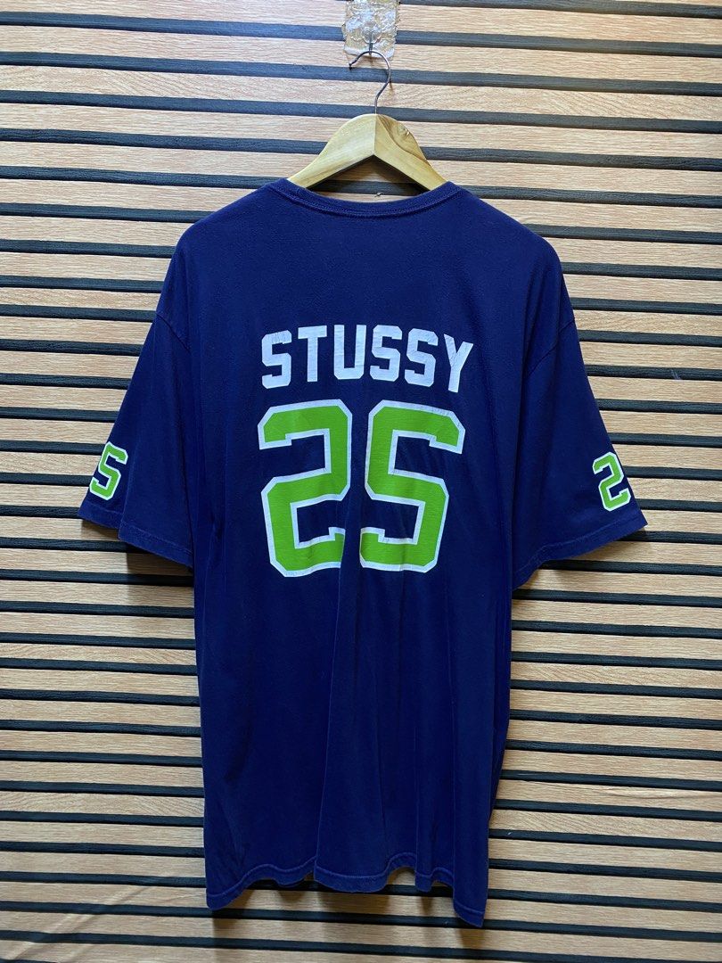 AUTHENTIC STUSSY JERSEY TEE (Category: Tshirts & Polo Shirts ) located in Makati City. Submitted by drip.poww (Listing ID 1461092756, Image 1). Description: - Authentic Stussy - Color: Navy Blue - Size: XL - Dimes: 25x32 - Minimal cracks - Authentic - Excellent condition - Need wash, fresh from bale - Material: 100% Cotton Please don’t expect too much—these are thrifted (ukay) items. 😊 !!STILL NEGOTIABLE!!.
