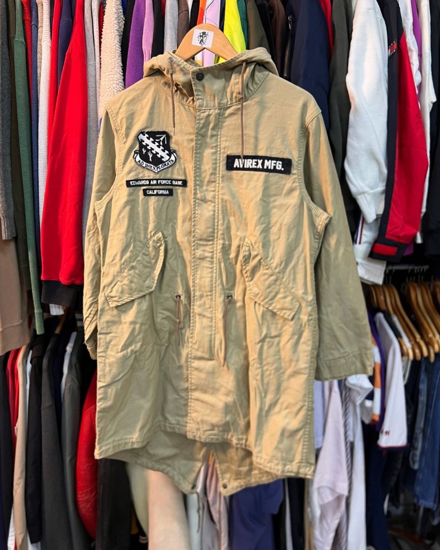 Avirex Beige Custom Shell X-15 Fishtail Hooded Parka Jacket (Category: Coats, Jackets and Outerwear) located in Baguio. Submitted by marcusmartin2600 (Listing ID 1460928301, Image 3). Description: Size: fits Condition: Excellent 📏Measurement via Tape Measure Flat Laid (in inches): Chest width: 21.5” Length: 36.5” Shoulders: 18” Sleeve Length: 22” Hem: 23.5” ———————————— Note: Please check detailed photos before bidding to avoid cancellations. Al