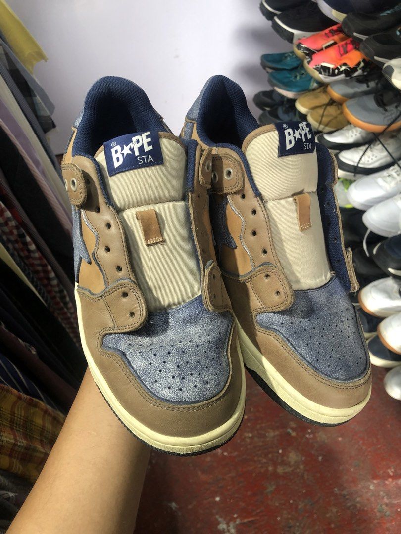 BAPE STA "93" Brown Denim Sneakers (Category: Sneakers) located in Cavite. Submitted by thriftkicks3 (Listing ID 1460992734, Image 2). Description: - BAPE STA sneakers in brown and denim - Features iconic star logo - '93' detailing - Lace-up closure - Perfect for casual wear - Please check photos for condition details.