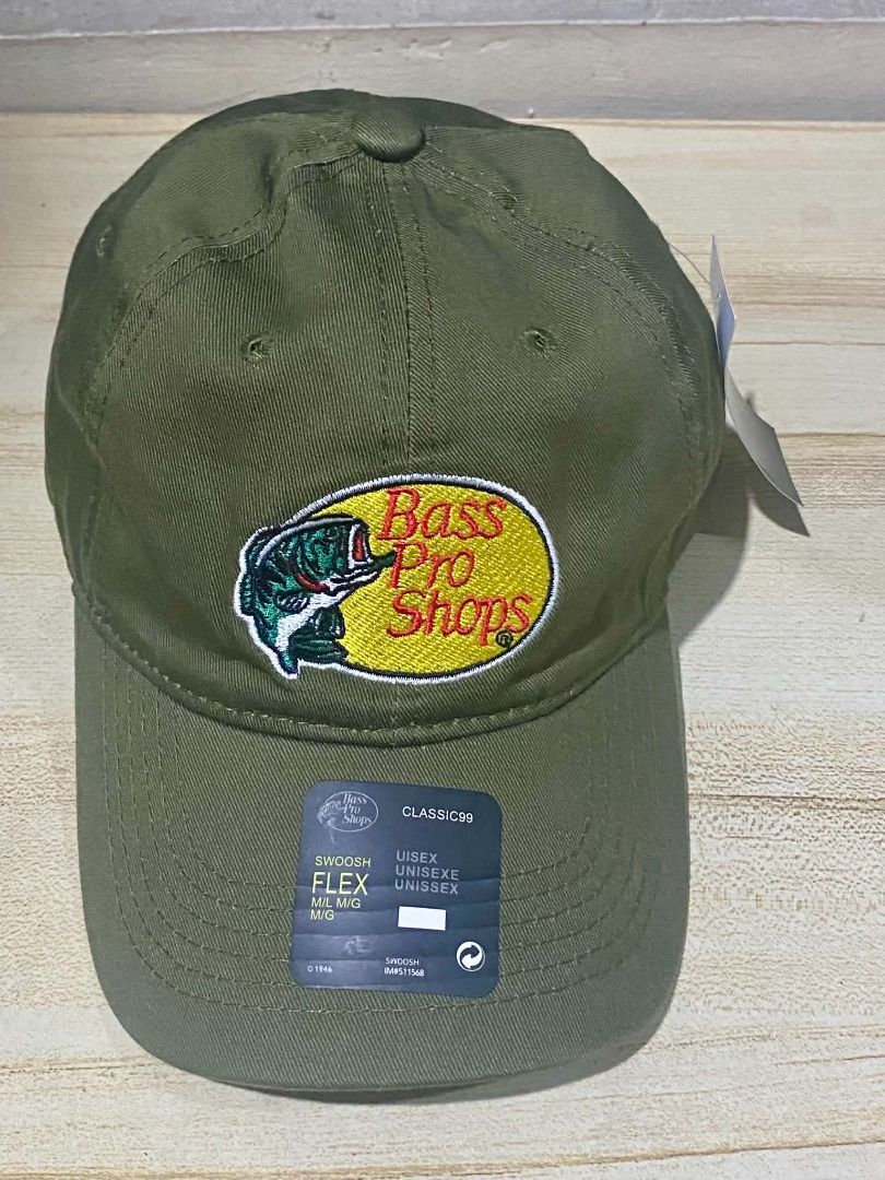 Bass Pro Shops Twill Cap. (Category: Caps & Hats) located in Quezon City. Submitted by carlos132 (Listing ID 1461093154, Image 1). Description: - Bass Pro Shops classic logo patch (bass + lure). - Olive cotton-twill front, matching mesh back. - Adjustable snapback (Swoosh Flex) - M/L. - Brand new with tags..