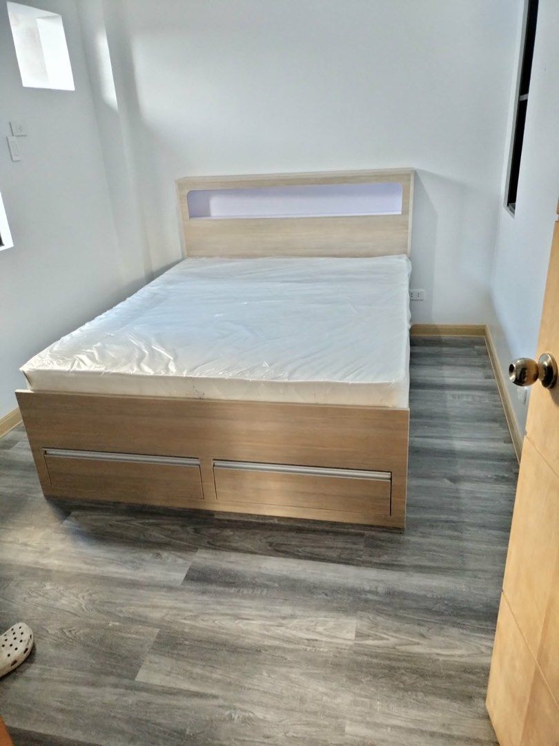 Bedframe with 2 bulit-in drawers (Category: Bed Frames & Mattresses) located in General Trias. Submitted by customwoodwork (Listing ID 1461087028, Image 2). Description: Laminated single bedframe with a functional headboard and 2 built-in drawers—perfect for maximizing comfort, style, and storage in one space..