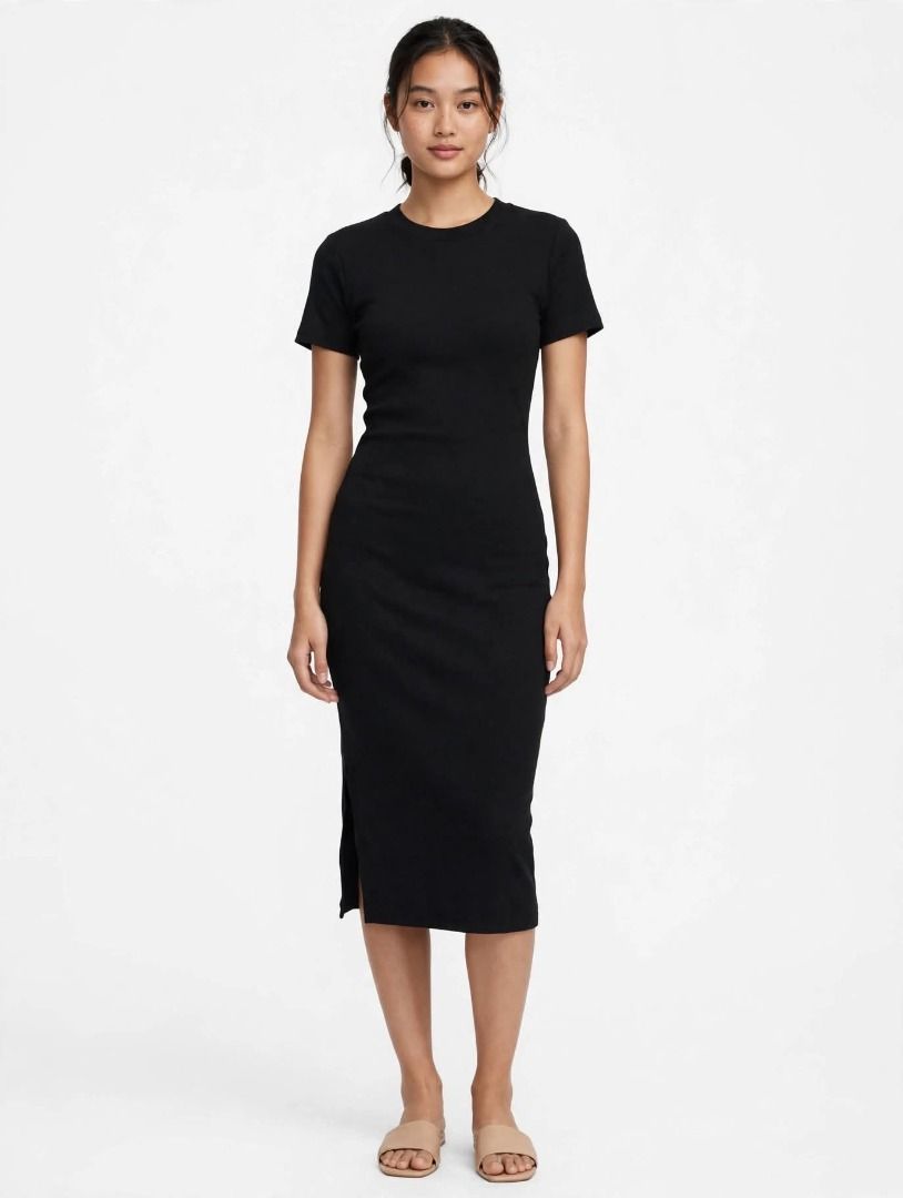 Black Dress#70 (Category: Dresses) located in Caloocan City. Submitted by outfitloop (Listing ID 1461114597, Image 1). Description: - Simple black midi dress - Short sleeves - Versatile: great for everyday or dressing up - Comfortable and fits well IMPORTANT: • 1st photo is an AI styling/model preview for reference on how the item may look when worn. • Please refer to the actual photos for the item’s true appearance and condition. • Color may sli