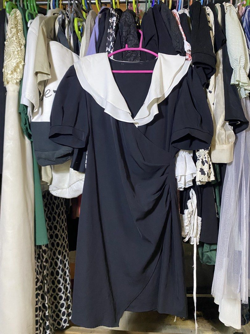 Black Dress with White Sailor Collar (Category: Dresses) located in Caloocan City. Submitted by lienzonius (Listing ID 1461059789, Image 1). Description: - Stylish black wrap dress - Features a crisp white sailor collar - Flattering puff sleeves - Trendy ruched side detail - Versatile for night outs or casual wear.