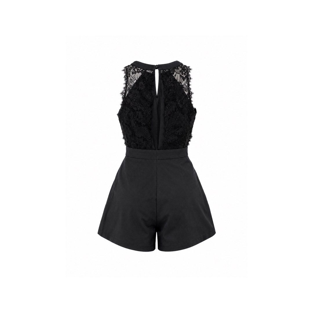 Black Halter Romper (Category: Rompers) located in San Jose. Submitted by paudrobe (Listing ID 1460942256, Image 2). Description: ⋆౨ৎ˚⟡˖ ✧ Open-back / backless silhouette ✧ Lightweight and delicate feel.