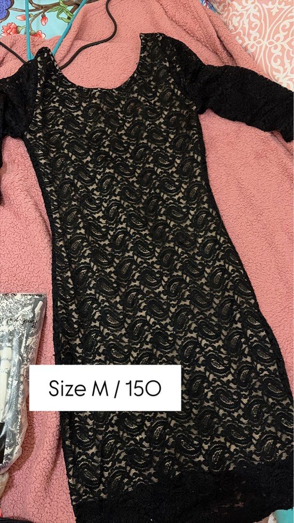 Black Lace Dress Size M / 150 (Category: Dresses) located in General Trias. Submitted by scoutpringles (Listing ID 1460963644, Image 1). Description: - Black lace dress with a unique paisley-like pattern - Nude lining for a flattering look - Long sleeves - Midi length - Comfortable to wear - Ideal for parties or a night out.