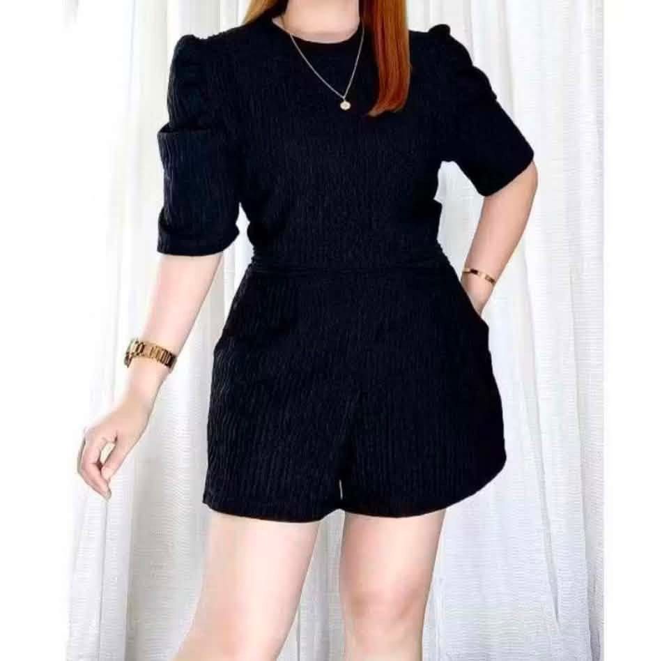 Black Puff Sleeve Romper with Belt (Category: Rompers) located in Makati City. Submitted by mysticbear.f4fde2 (Listing ID 1461097844, Image 1). Description: - Cute black romper - Puff sleeves - Matching belt to cinch the waist - Side pockets - Textured fabric - Versatile for casual or night out.