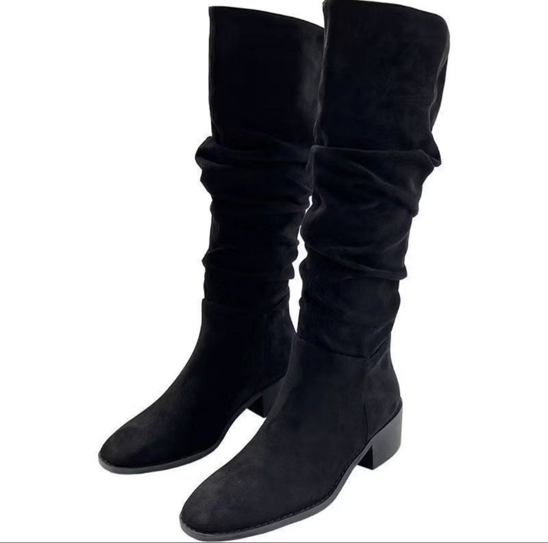 Black Suede Slouchy Knee-High Boots (Category: Boots) located in San Pedro. Submitted by gugsy (Listing ID 1461071353, Image 1). Description: - Black knee-high boots 👢 used ONCE for an event - shoe upper material: ELASTIC FIBER - sole material: RUBBER - production process: ADHESIVE BONDING - insole material: LINEN - material inside the shoe upper: MESH FABRIC - bottom style: FLAT BOTTOMED - shoe toe style: SQUARE TOE - heel height: MIDDLE HEEL (