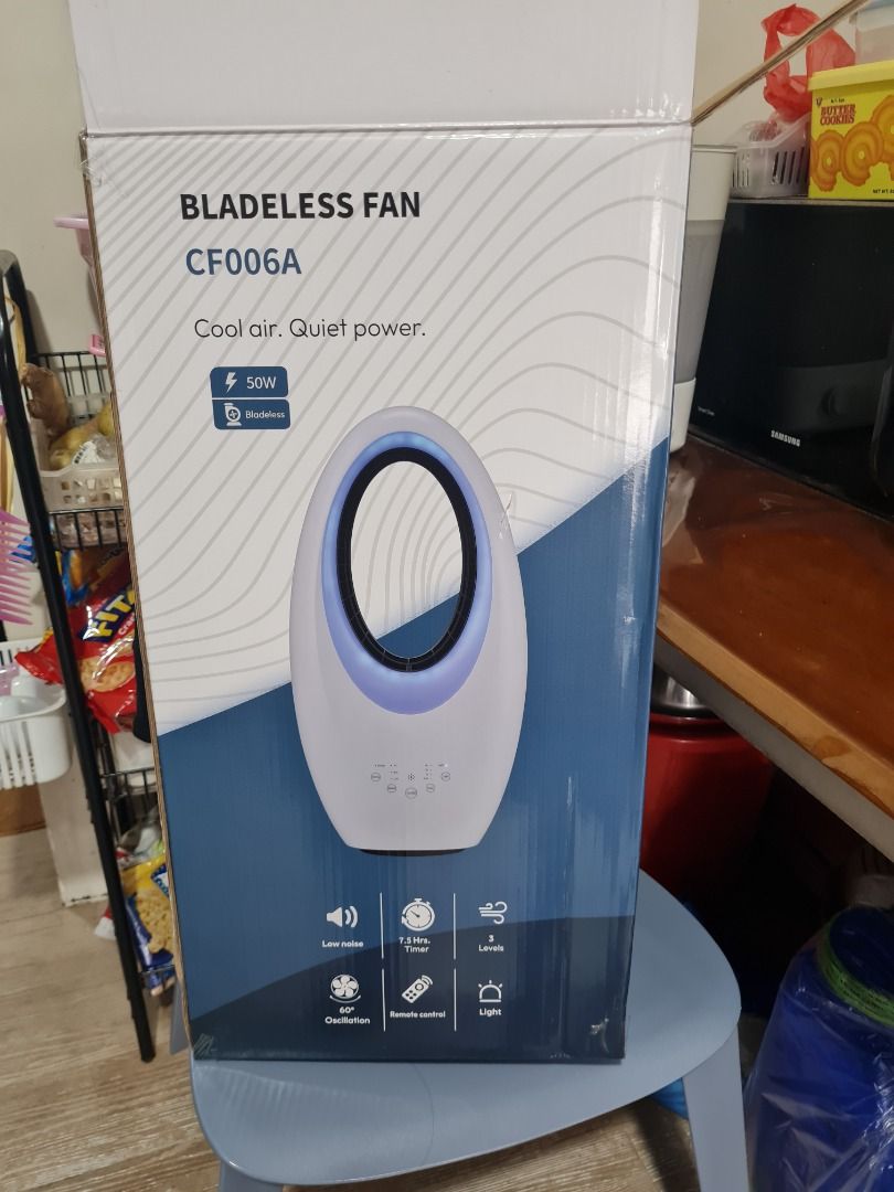 Bladeless Fan (Category: Fans) located in Manila. Submitted by lesliemiranda (Listing ID 1460945311, Image 2). Description: Price: P1,400 Condition: Brand New Mode of Payment: Gcash or Bank Transfer Shipping Method: Pickup or buyer's preferred courier Location: QC next to North Edsa MRT station. Pa-pickup na lang ng successful buyer RFS: Received as gift but not needed.