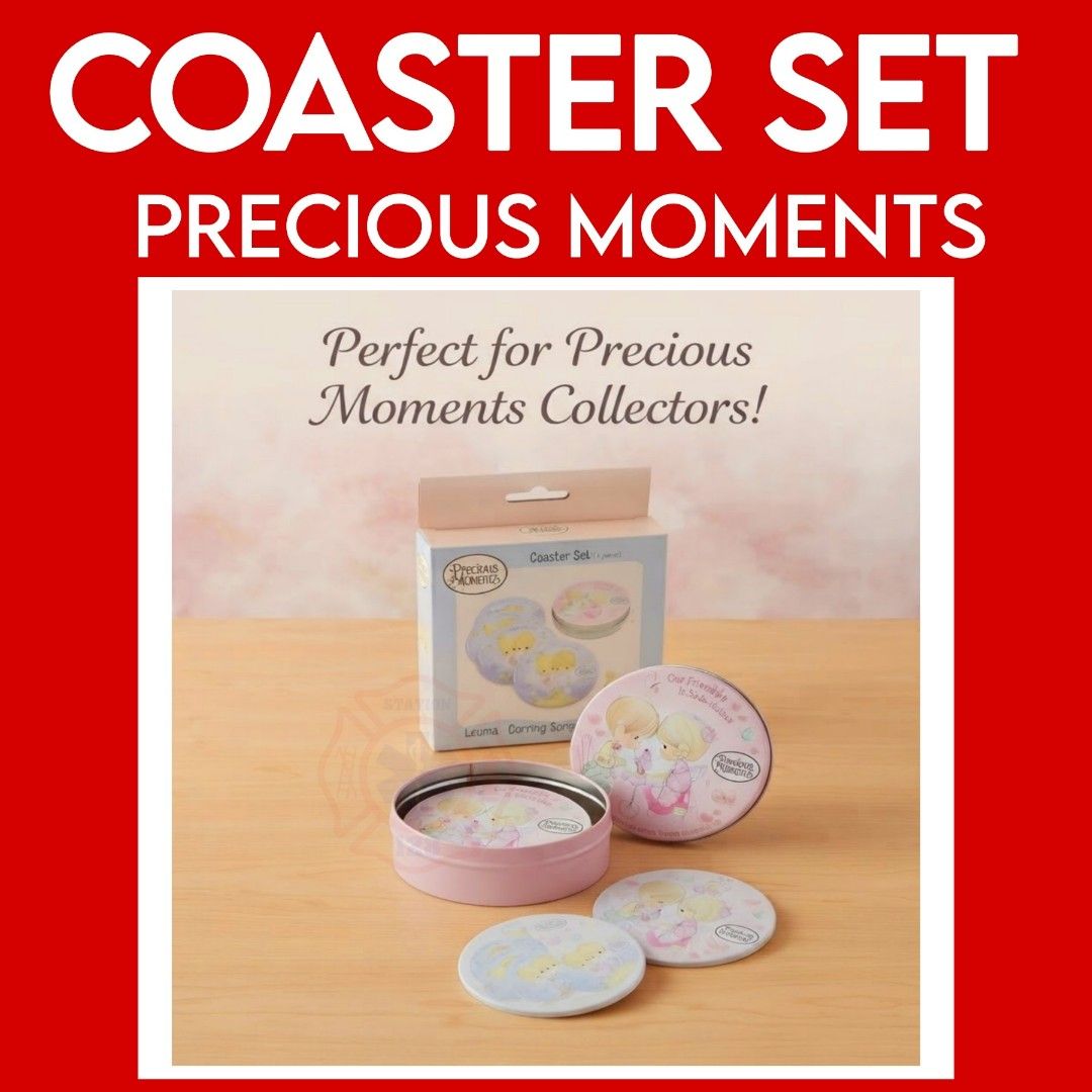 B-Precious Moments Coaster Set (4 Pieces) with Tin (Category: Other Kitchenware & Tableware) located in Quezon City. Submitted by artegiftshop (Listing ID 1460967265, Image 1). Description: ✨ B-Precious Moments Coaster Set 💖 🌸 4 pcs round metal coasters 🎀 Matching storage tin 💕 “Loving, Caring, Sharing” design 🎁 Brand new & gift-ready! Limited stocks! 🛒✨ #PreciousMoments #CoasterSet #GiftIdeas "This image is provided for sample/reference pu
