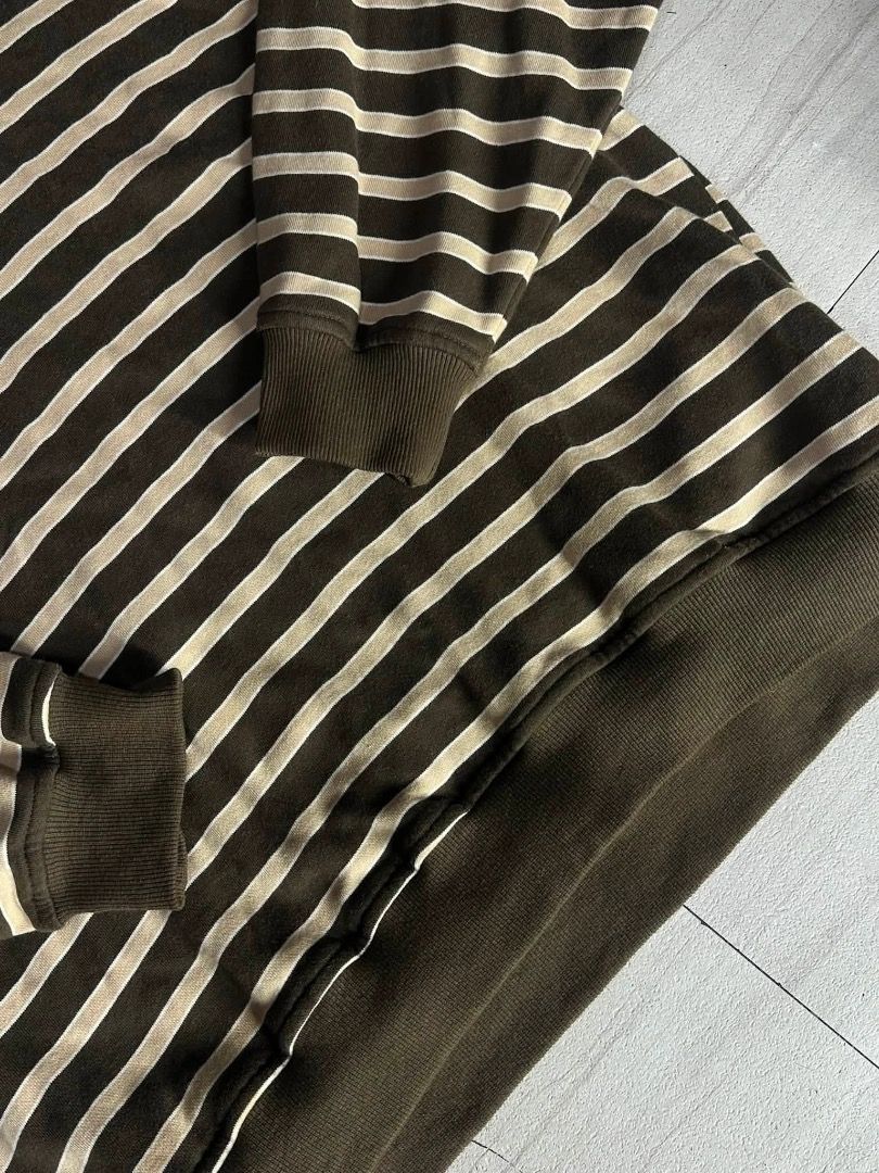 brown striped sweater (Category: Hoodies) located in Manila. Submitted by nb_thriftshop (Listing ID 1461073189, Image 3). Description: stripe long sleeve medium to large 27 length 26 width no issue.