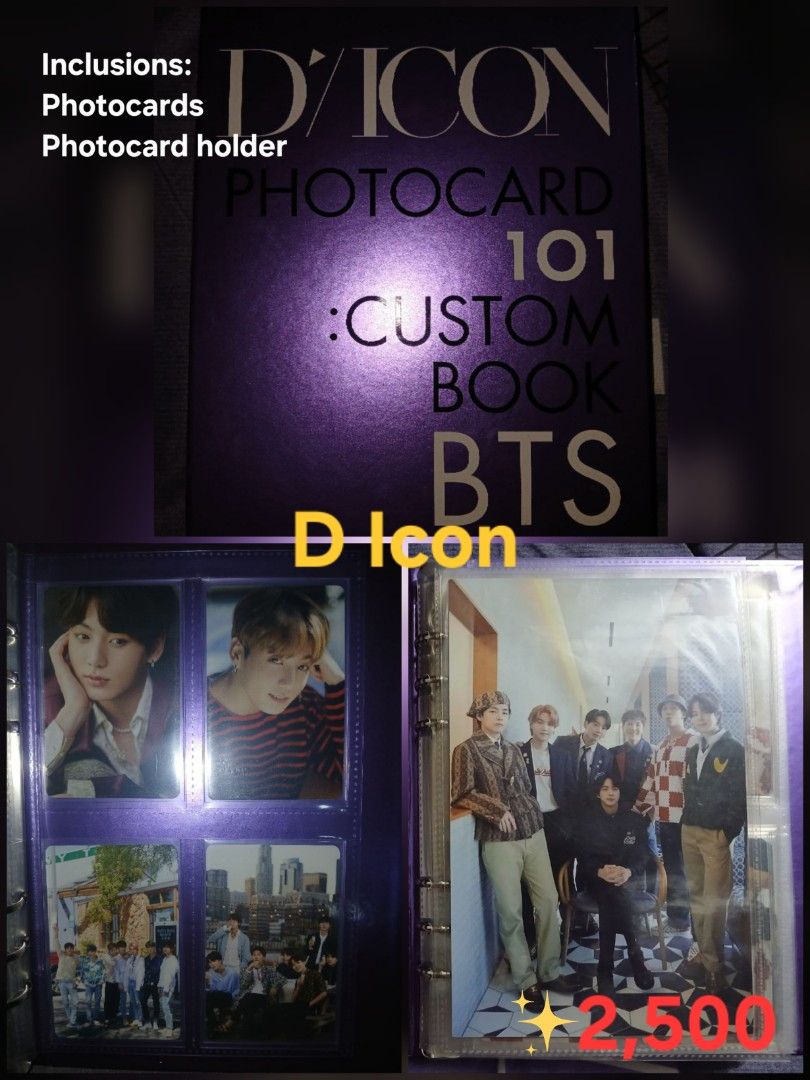 BTS D'ICON Photocard 101 Custom Book (Category: K-Wave Merchandise) located in Manila. Submitted by arapark.13 (Listing ID 1460083134, Image 2). Description: Inclusions: Complete Photocards Photocard holder.