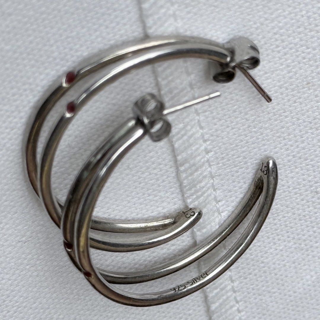 BTS Jimin Red Carving Earrings (Category: Earrings) located in Taytay. Submitted by gingbns (Listing ID 1461001426, Image 3). Description: - BTS Jimin Artist-Made Collection Red Carving Earrings - Complete inclusions with sealed photocard - Material: 925 silver plated with platinum - Design: Hoop earrings - Special Detail: Jimin's favorite number '13' printed inside - Inclusions: Original box, photocard, and making log - 📍Makati.