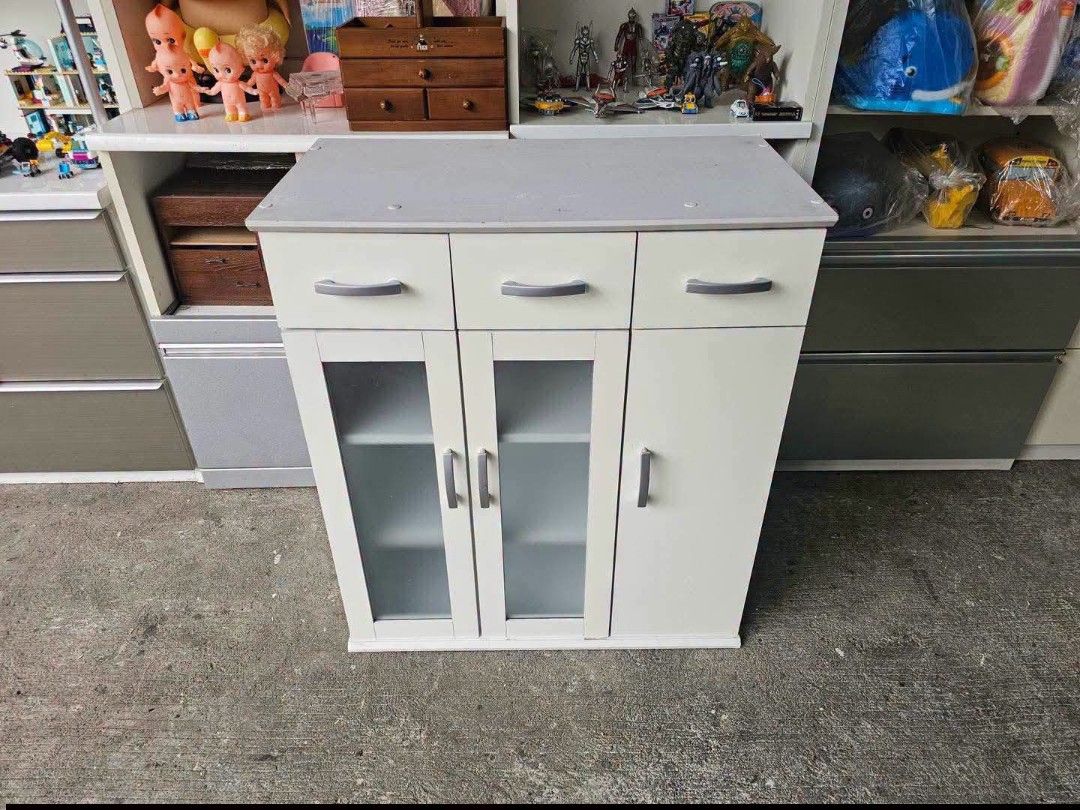 Buffet Cabinet (Category: Shelves, Cabinets & Racks) located in Meycauayan. Submitted by marygracecasimiro (Listing ID 1461005850, Image 1). Description: Buffet Cabinet‼️₱8,000‼️ ✔️L-31 H-35.5 W-16 inches 📐 ✔3 Doors and 3 Drawers 🗄 ✔️Laminated 🔖 ✔️Compress & Mdf Back 🪵 ✔Scratches As-is! 🩷💙.