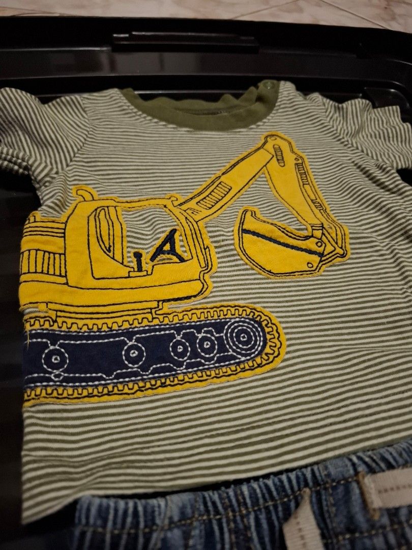 👶BUNDLE BABY BOY SHIRT & SHORT (Category: Babies & Kids Fashion) located in Narvacan. Submitted by HopefulVy (Listing ID 1461111262, Image 2). Description: Tshirt Green stripes short denim.