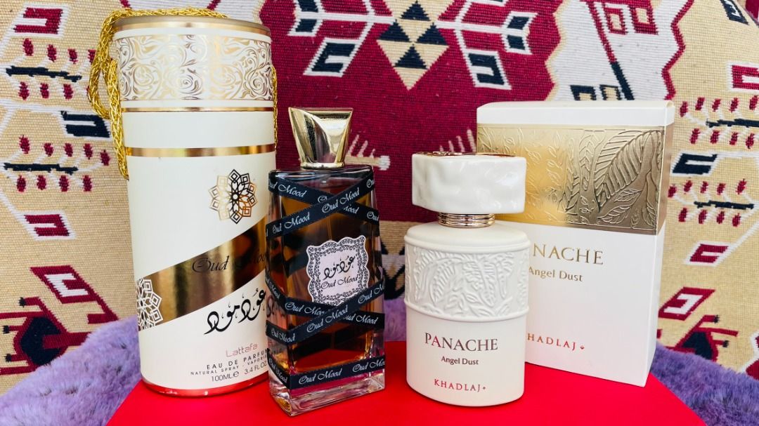 Bundle deals: Oud Mood & Panache Perfumes (Category: Fragrance & Deodorants) located in Cebu City. Submitted by prettynuttyoushop (Listing ID 1461112814, Image 1). Description: NO SWAP BUNDLES, SEE is WHAT you Get...TNX NO RETURN NO EXCHANGE, it's preloved ALL BOTTLES are ALL original. THESE ARE MY COLLECTION. - Includes Oud Mood 98/100 in a tall bottle with original packaging. - Includes Panache Angel Dust 95/100 in a white bottle with its box. 