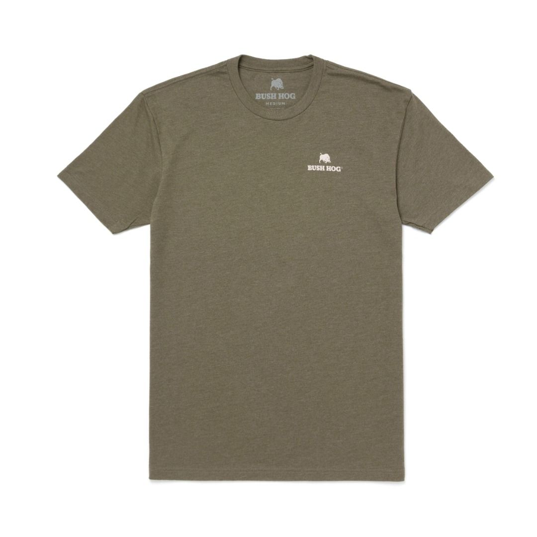 Bush Hog T-Shirt Eagle Graphic Tee (Category: Tshirts & Polo Shirts ) located in Las Pinas. Submitted by snapcartmanila (Listing ID 1461031117, Image 2). Description: - Olive green t-shirt - Features a bold Bush Hog graphic on the back - Back graphic includes an eagle and the text 'If it doesn't say Bush Hog, it just won't cut it' - Small Bush Hog logo embroidered on the front chest - Made from soft fabric for ultimate comfort - Comfortable, rela