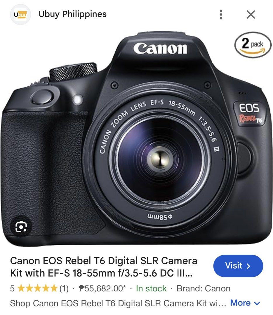 Canon EOS Rebel T6 Digital SLR Camera (Category: Cameras) located in Los Banos. Submitted by davidabeg15504 (Listing ID 1461038289, Image 2). Description: Prestine Condition Hindi masyado nagamit Complete comes with 2 lens, Bag & Charger RFS: need funds.