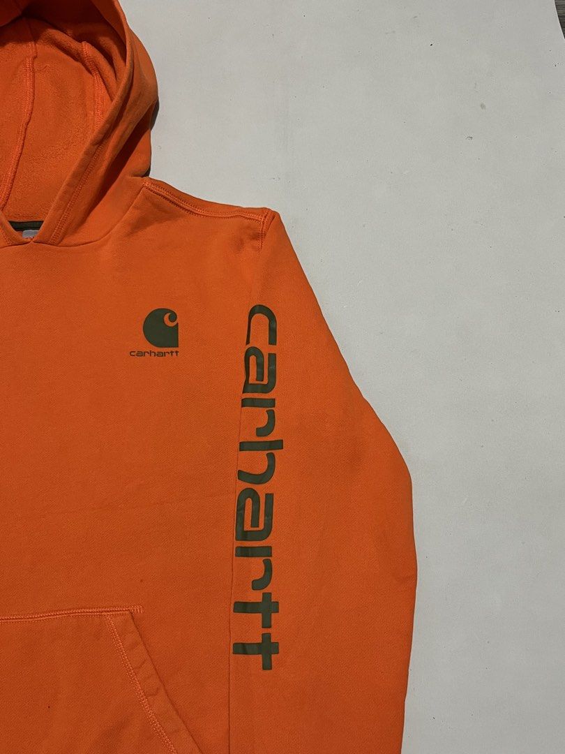 Carhartt script hoodie (Category: Hoodies) located in Iloilo. Submitted by jthrift0 (Listing ID 1461092350, Image 1). Description: Complete tags authentic 21x27 minor oil stain,pinholes.
