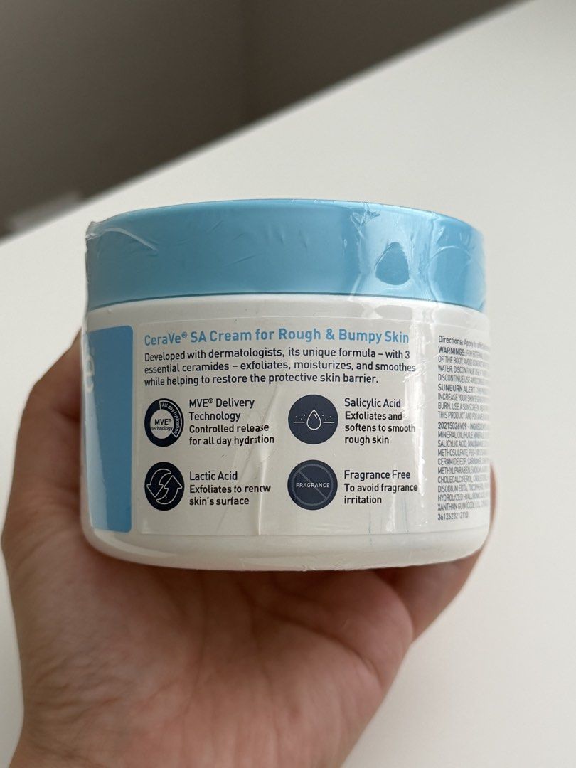 CeraVe SA cream for rough & bumpy skin (Category: Body Care) located in Rizal. Submitted by dressn (Listing ID 1461005671, Image 2). Description: CeraVe SA cream for rough & bumpy skin 12oz Moisturizer Unscented Brand new and sealed on hand (from USA) Developed with dermatologists, CeraVe SA Cream for Rough & Bumpy Skin has a unique formula that exfoliates and moisturizes while helping to restore the protective skin barrier. Salicylic acid exfoli