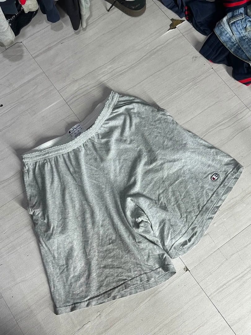 champion gray sweatshort (Category: Shorts) located in Manila. Submitted by nb_thriftshop (Listing ID 1461073634, Image 1). Description: champ1on gray sweat short waist 28 to 38 has lace and garter length 18 leg hole 14 issue : 1 pinhole washed .