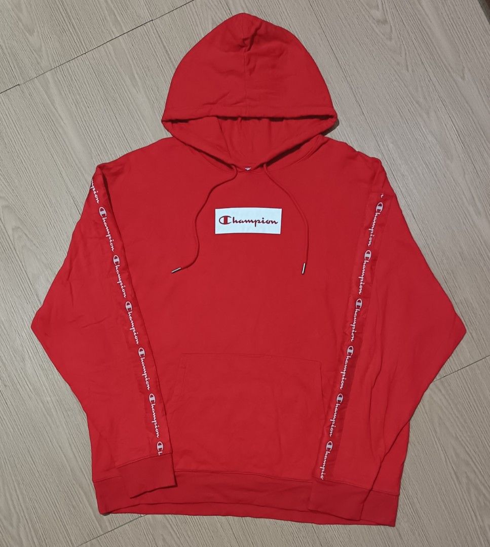 CHAMPION RED HOODIE WITH SIDE TAPE (Category: Hoodies) located in Cavite. Submitted by marcuz.lifestyle (Listing ID 1461073196, Image 2). Description: SIZE:XXL ON TAG WIDTH:28 LENGTH:30 VERRYGOOD CONDITION NO ISSUE COLOR RATE:9.5/10 MOP:GCASH DELIVERY COURIER:JNT LOCATION:IMUS CAVITE.