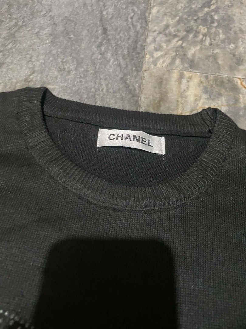 Chanel Black Embellished CC Logo Sweater (Category: Coats, Jackets and Outerwear) located in Manila. Submitted by heavenlyclo05 (Listing ID 1461045968, Image 3). Description: CHANNEL KNITTED SWEATER Size medium Width: 20.5 Length: 24.5 Very Good Condition No issue.