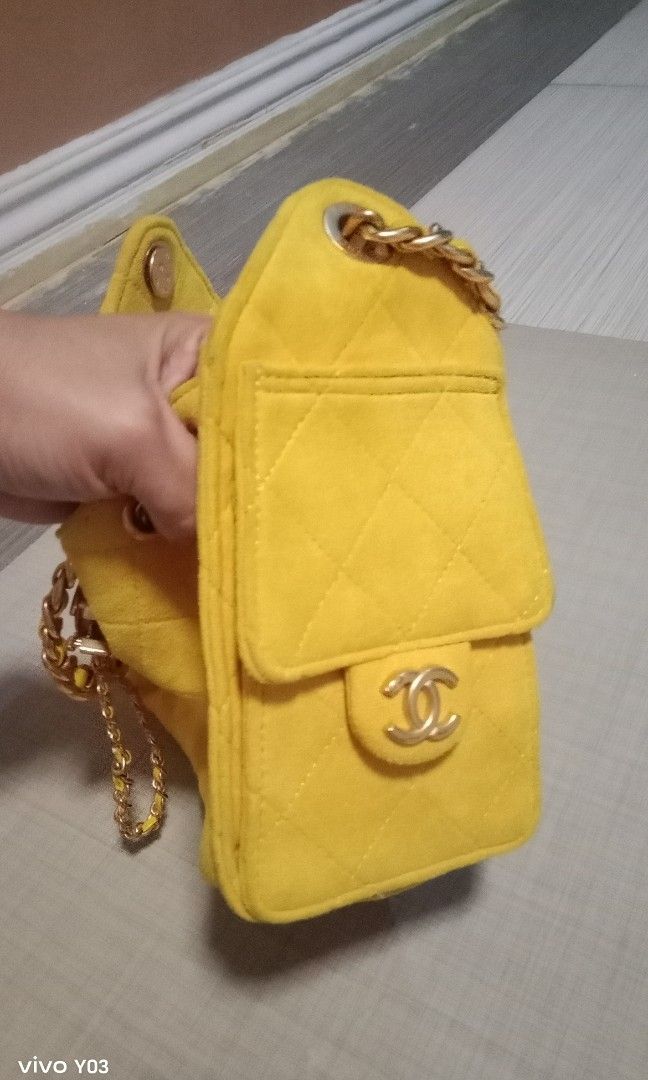 Chanel chain bag micro chip (Category: Cross-body Bags) located in Cabuyao City. Submitted by selections888 (Listing ID 1461078216, Image 3). Description: preloved from Japan supplier color yellow medium size with made and serial chanel engrave on hardware expect signs of use as preloved still in good condition still very presentable for daily use.