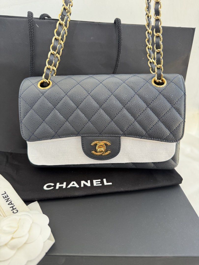 Chanel small flap caviar (Category: Shoulder Bags) located in Cebu City. Submitted by imrcemj (Listing ID 1461043854, Image 3). Description: Chanel small flap 💯caviar leather material in rare color : (greyish blue/ slight black ) 23cm .