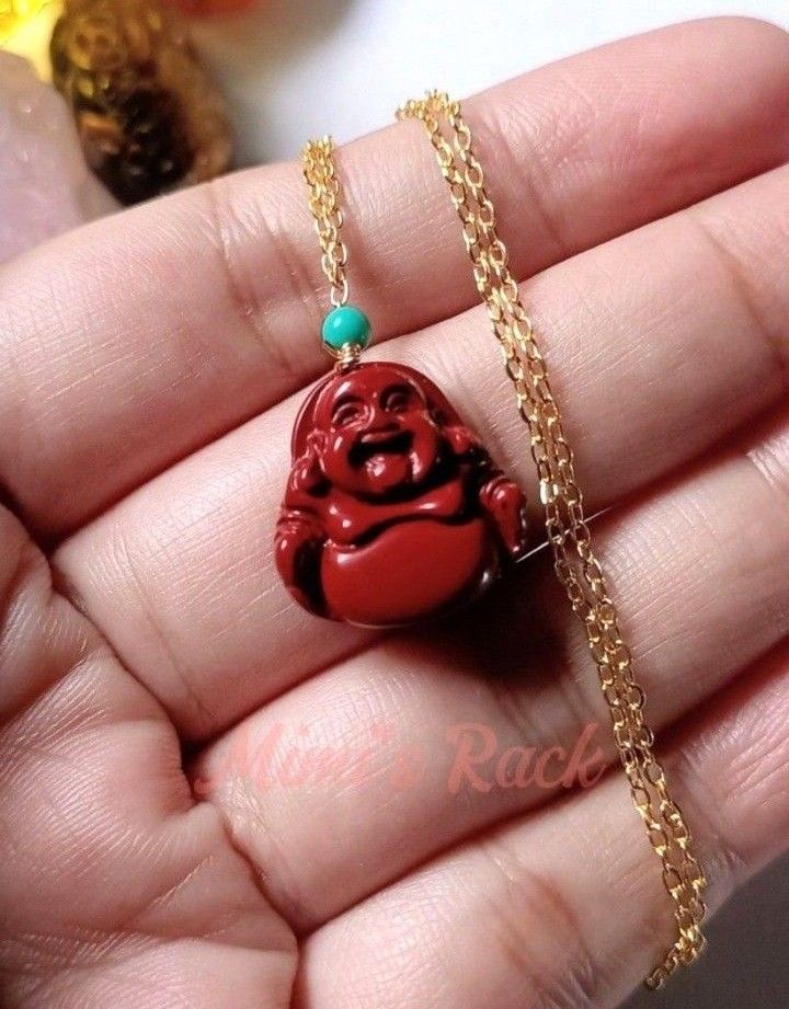 Cinnabar Laughing Buddha Necklace (Category: Necklaces) located in Taguig. Submitted by mimisrack (Listing ID 1461093596, Image 2). Description: ❤️A cheerful and symbolic necklace featuring a Laughing Buddha design with rich cinnabar-inspired details -The Laughing Buddha is commonly associated with happiness, abundance, prosperity, protection, and good fortune, making this necklace both meaningful and uplifting 🧿 chain length: approx. 44cm (17in